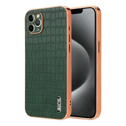 iPhone 11 Pro Luxury Case - Electroplated Frame, Crocodile Texture Leather, Full Coverage Protection, Anti-Fingerprint & Shockproof