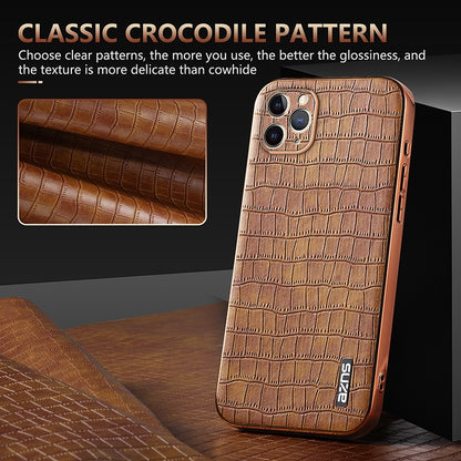 iPhone 11 Pro Luxury Case - Electroplated Frame, Crocodile Texture Leather, Full Coverage Protection, Anti-Fingerprint & Shockproof