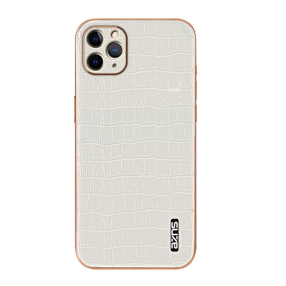 iPhone 11 Pro Max Luxury Case - Electroplated Frame, Crocodile Texture Leather, Full Coverage Protection, Anti-Fingerprint & Shockproof