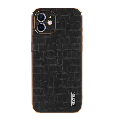 iPhone 12 Luxury Case - Electroplated Frame, Crocodile Texture Leather, Full Coverage Protection, Anti-Fingerprint & Shockproof
