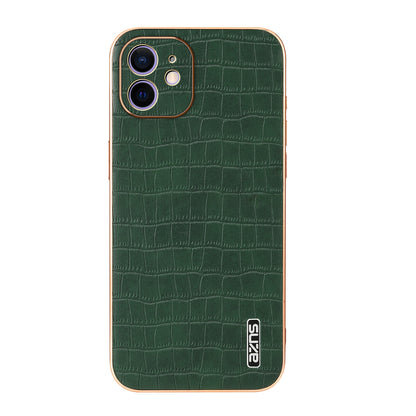 iPhone 12 Luxury Case - Electroplated Frame, Crocodile Texture Leather, Full Coverage Protection, Anti-Fingerprint & Shockproof