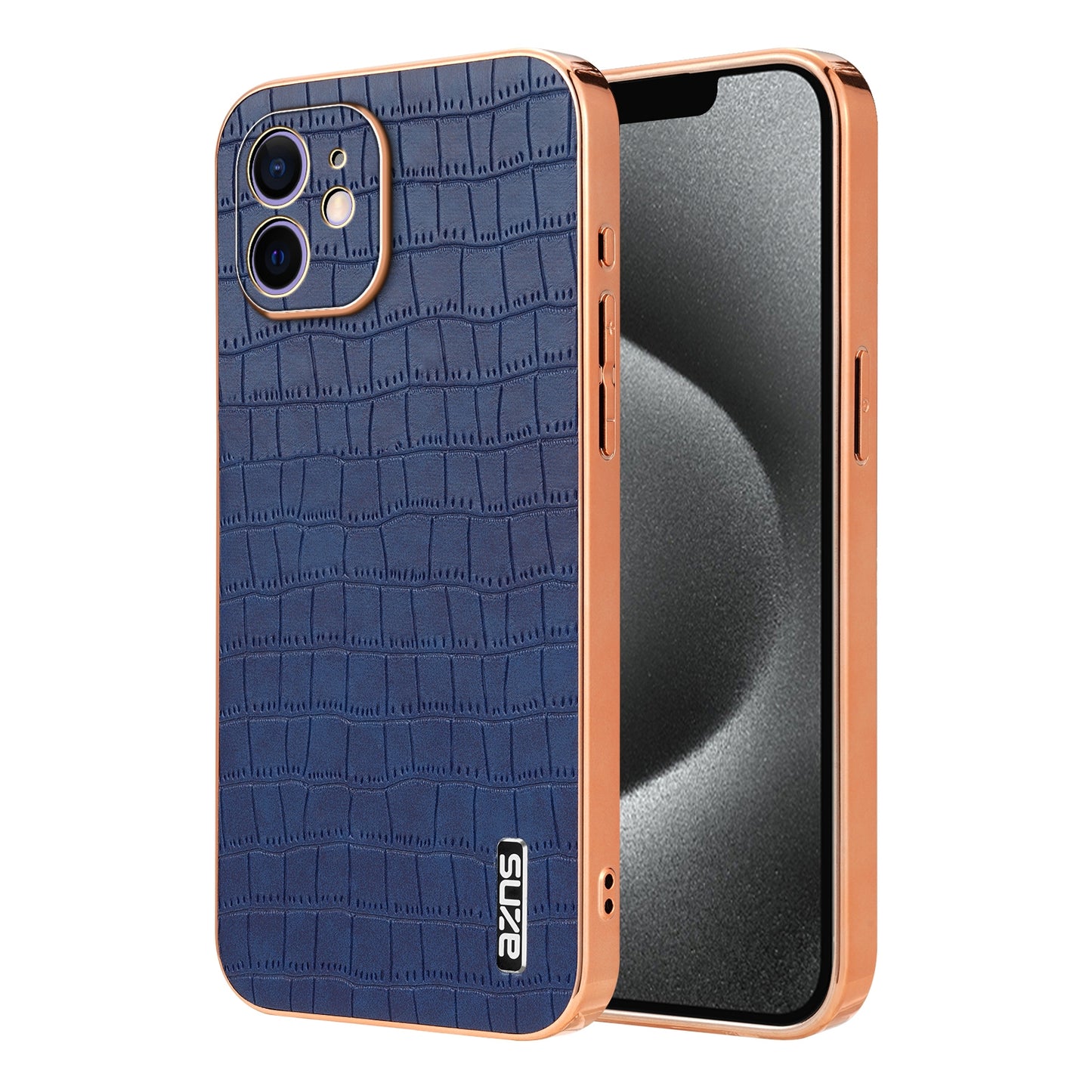 iPhone 12 Luxury Case - Electroplated Frame, Crocodile Texture Leather, Full Coverage Protection, Anti-Fingerprint & Shockproof