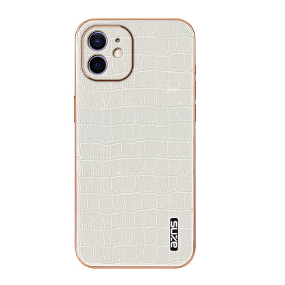 iPhone 12 Luxury Case - Electroplated Frame, Crocodile Texture Leather, Full Coverage Protection, Anti-Fingerprint & Shockproof