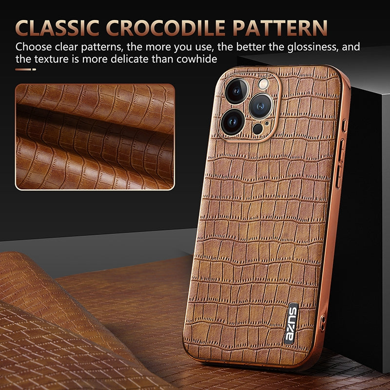 iPhone 12 Pro Luxury Case - Electroplated Frame, Crocodile Texture Leather, Full Coverage Protection, Anti-Fingerprint & Shockproof