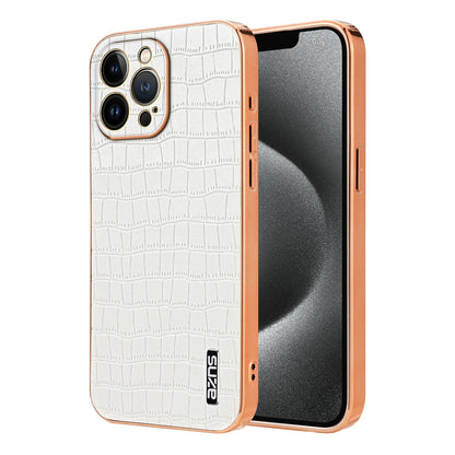 iPhone 12 Pro Max Luxury Case - Electroplated Frame, Crocodile Texture Leather, Full Coverage Protection, Anti-Fingerprint & Shockproof