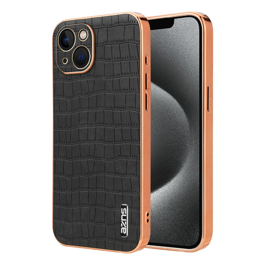 iPhone 13 Luxury Case - Electroplated Frame, Crocodile Texture Leather, Full Coverage Protection, Anti-Fingerprint & Shockproof