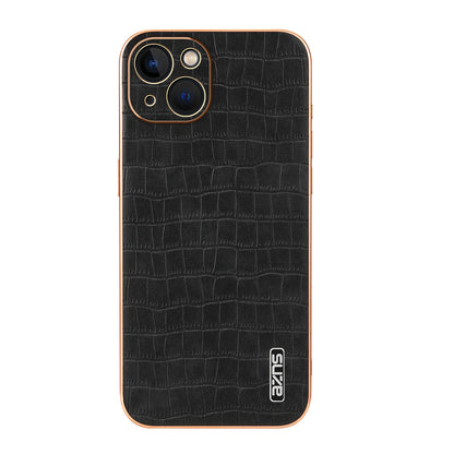 iPhone 13 Luxury Case - Electroplated Frame, Crocodile Texture Leather, Full Coverage Protection, Anti-Fingerprint & Shockproof