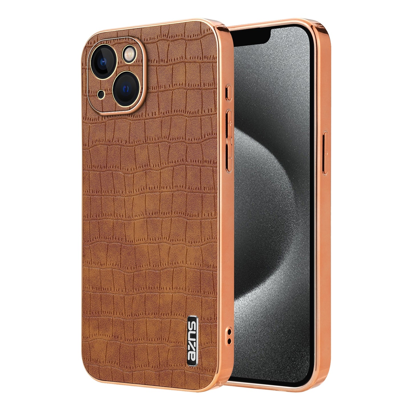 iPhone 13 Luxury Case - Electroplated Frame, Crocodile Texture Leather, Full Coverage Protection, Anti-Fingerprint & Shockproof