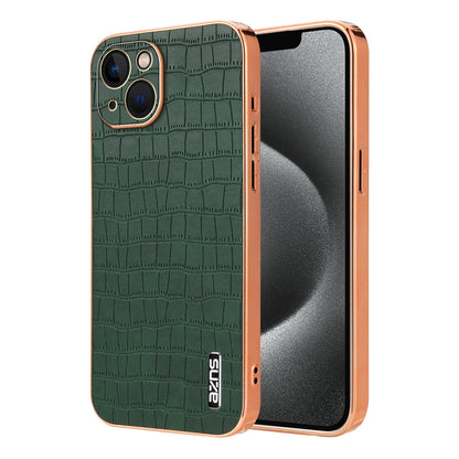 iPhone 13 Luxury Case - Electroplated Frame, Crocodile Texture Leather, Full Coverage Protection, Anti-Fingerprint & Shockproof