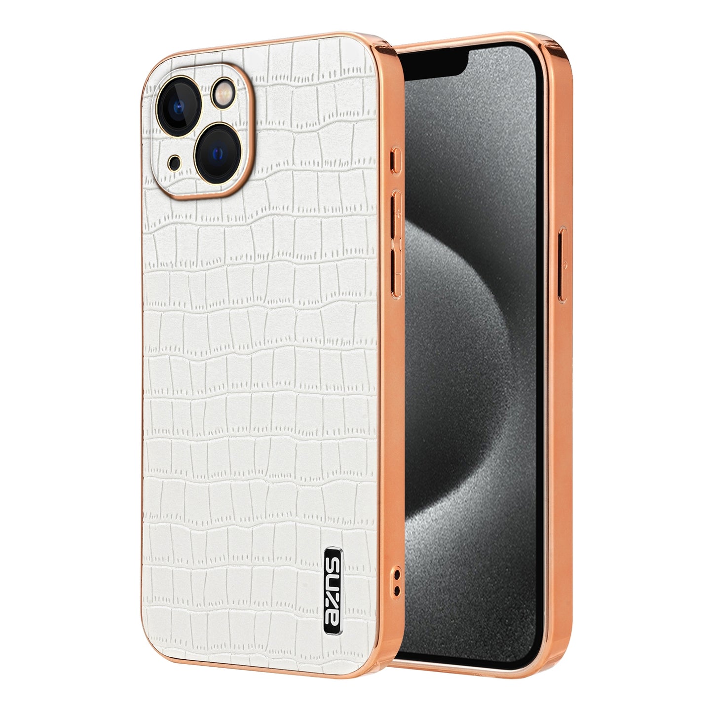 iPhone 13 Luxury Case - Electroplated Frame, Crocodile Texture Leather, Full Coverage Protection, Anti-Fingerprint & Shockproof