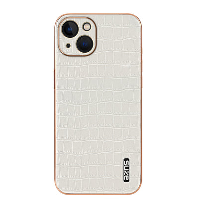 iPhone 13 Luxury Case - Electroplated Frame, Crocodile Texture Leather, Full Coverage Protection, Anti-Fingerprint & Shockproof