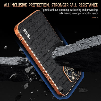 iPhone 13 Pro Luxury Case - Electroplated Frame, Crocodile Texture Leather, Full Coverage Protection, Anti-Fingerprint & Shockproof