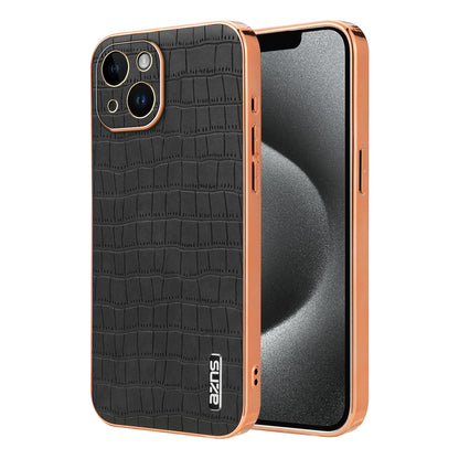 iPhone 14 Luxury Case - Electroplated Frame, Crocodile Texture Leather, Full Coverage Protection, Anti-Fingerprint & Shockproof