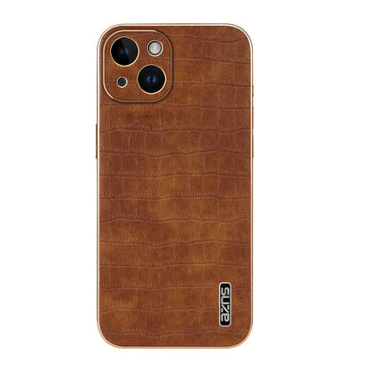 iPhone 14 Luxury Case - Electroplated Frame, Crocodile Texture Leather, Full Coverage Protection, Anti-Fingerprint & Shockproof