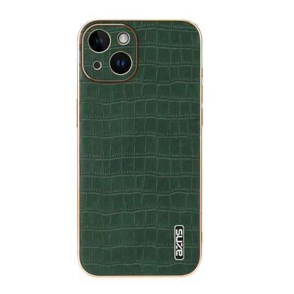 iPhone 14 Luxury Case - Electroplated Frame, Crocodile Texture Leather, Full Coverage Protection, Anti-Fingerprint & Shockproof