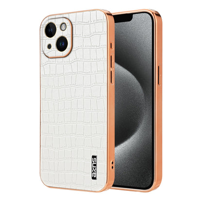 iPhone 14 Luxury Case - Electroplated Frame, Crocodile Texture Leather, Full Coverage Protection, Anti-Fingerprint & Shockproof