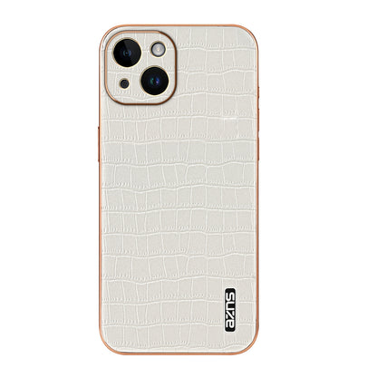 iPhone 14 Luxury Case - Electroplated Frame, Crocodile Texture Leather, Full Coverage Protection, Anti-Fingerprint & Shockproof