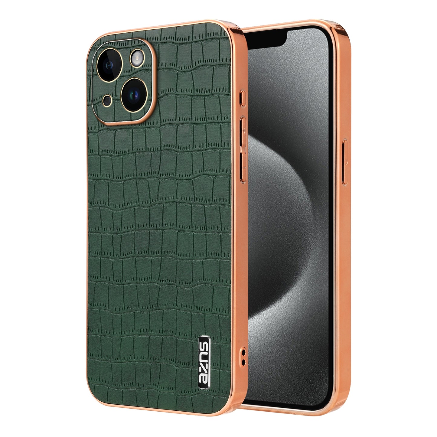 iPhone 14 Plus Luxury Case - Electroplated Frame, Crocodile Texture Leather, Full Coverage Protection, Anti-Fingerprint & Shockproof