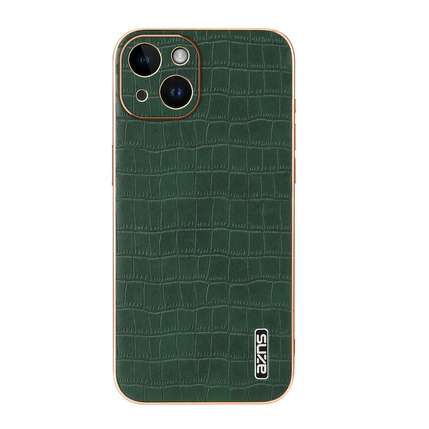 iPhone 14 Plus Luxury Case - Electroplated Frame, Crocodile Texture Leather, Full Coverage Protection, Anti-Fingerprint & Shockproof