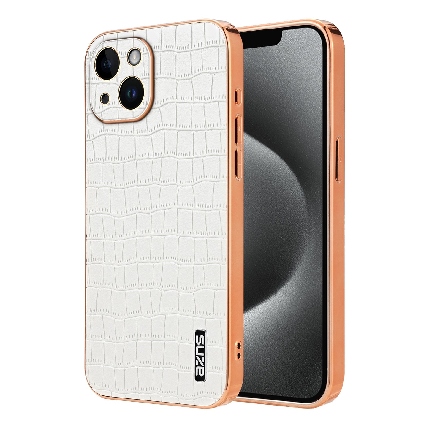 iPhone 14 Plus Luxury Case - Electroplated Frame, Crocodile Texture Leather, Full Coverage Protection, Anti-Fingerprint & Shockproof