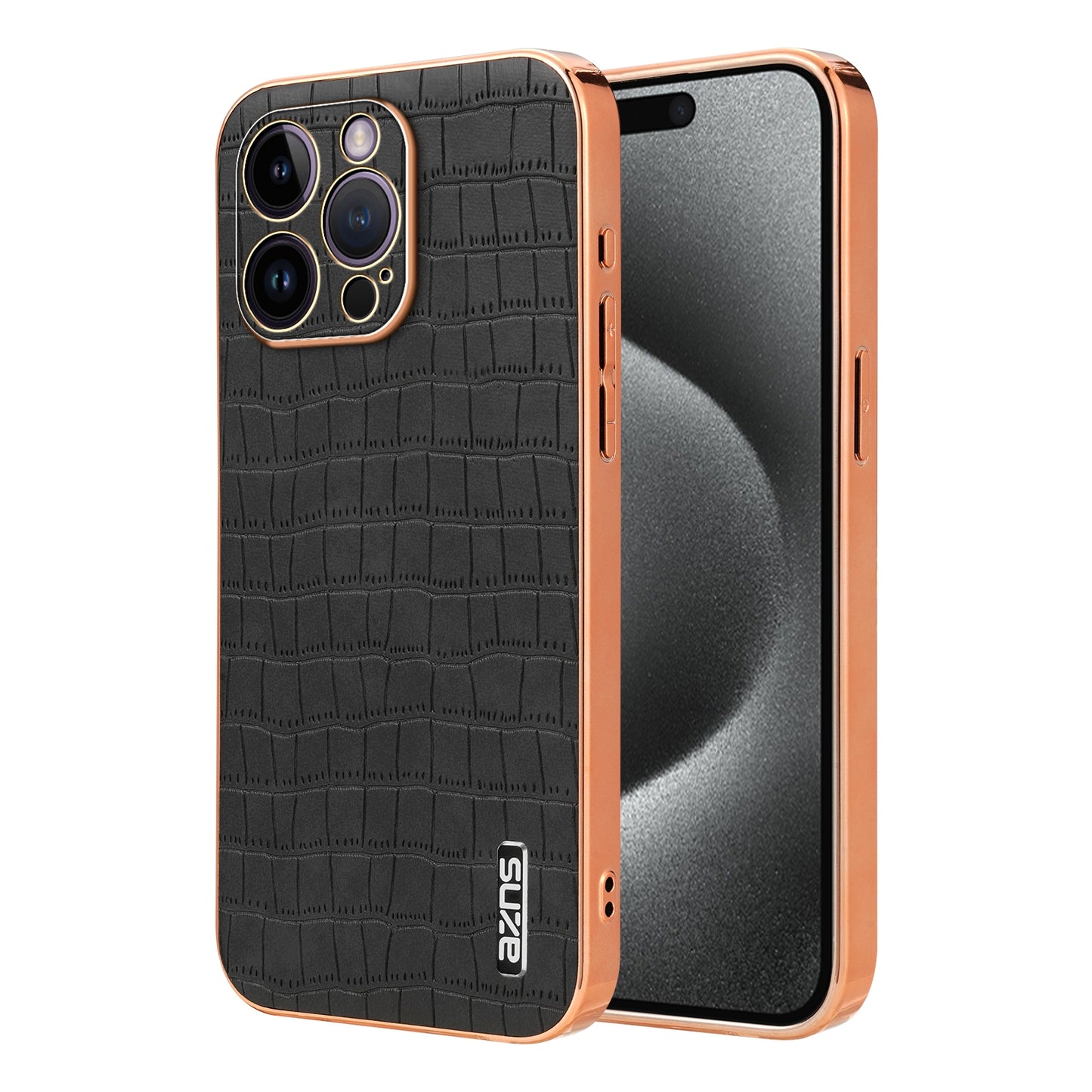 iPhone 14 Pro Luxury Case - Electroplated Frame, Crocodile Texture Leather, Full Coverage Protection, Anti-Fingerprint & Shockproof