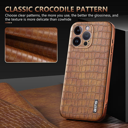 iPhone 14 Pro Luxury Case - Electroplated Frame, Crocodile Texture Leather, Full Coverage Protection, Anti-Fingerprint & Shockproof