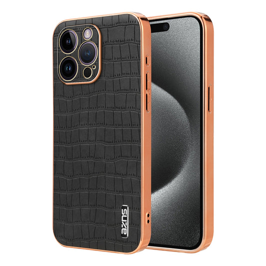 iPhone 14 Pro Max Luxury Case - Electroplated Frame, Crocodile Texture Leather, Full Coverage Protection, Anti-Fingerprint & Shockproof