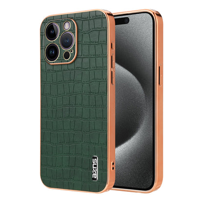 iPhone 14 Pro Max Luxury Case - Electroplated Frame, Crocodile Texture Leather, Full Coverage Protection, Anti-Fingerprint & Shockproof