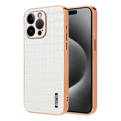 iPhone 14 Pro Max Luxury Case - Electroplated Frame, Crocodile Texture Leather, Full Coverage Protection, Anti-Fingerprint & Shockproof