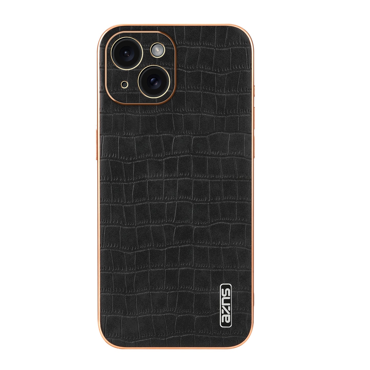 iPhone 15 Luxury Case - Electroplated Frame, Crocodile Texture Leather, Full Coverage Protection, Anti-Fingerprint & Shockproof