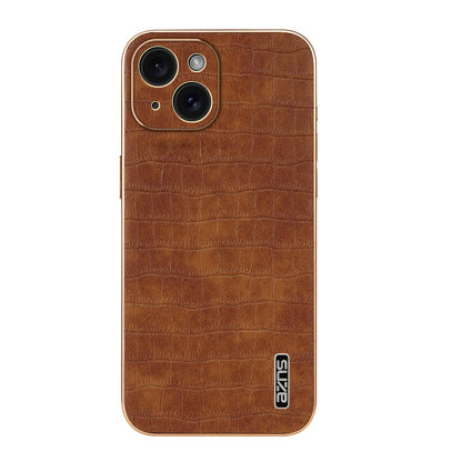 iPhone 15 Luxury Case - Electroplated Frame, Crocodile Texture Leather, Full Coverage Protection, Anti-Fingerprint & Shockproof