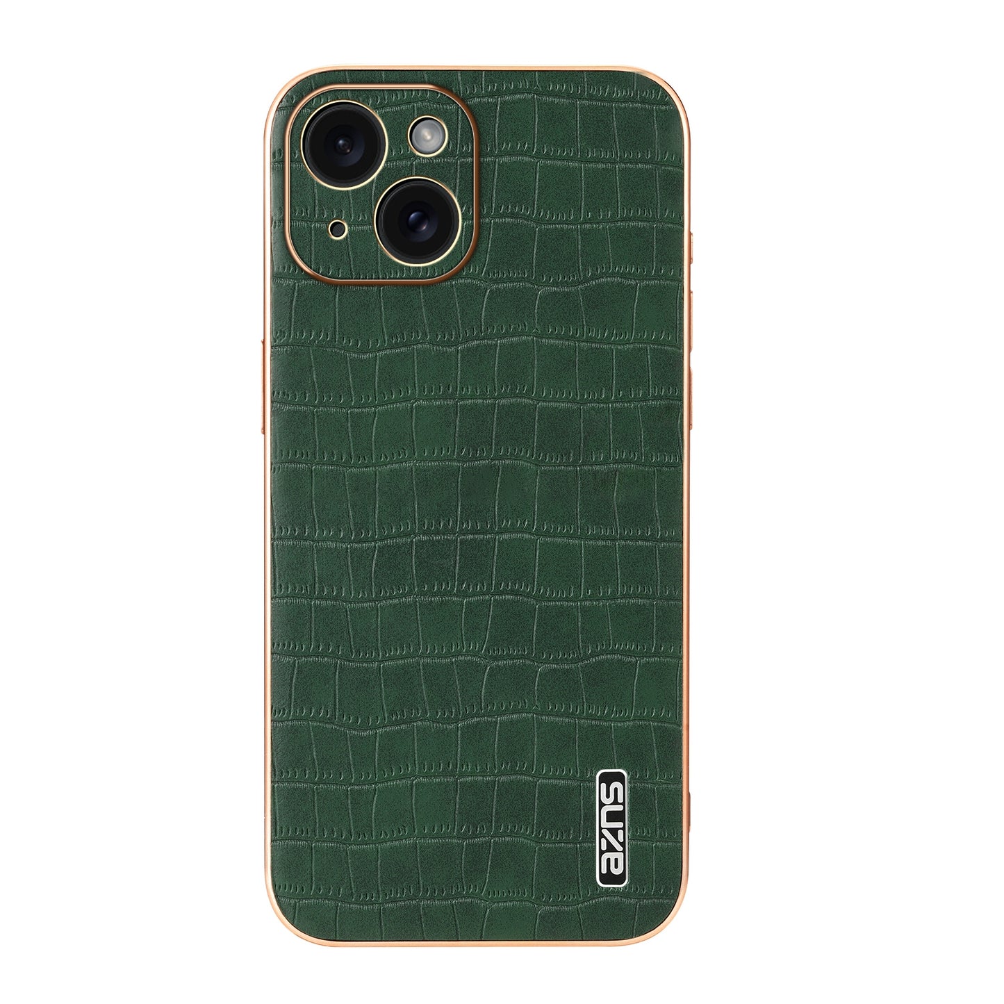 iPhone 15 Luxury Case - Electroplated Frame, Crocodile Texture Leather, Full Coverage Protection, Anti-Fingerprint & Shockproof