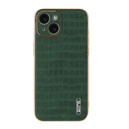 iPhone 15 Luxury Case - Electroplated Frame, Crocodile Texture Leather, Full Coverage Protection, Anti-Fingerprint & Shockproof