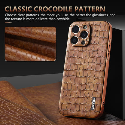 iPhone 15 Pro Luxury Case - Electroplated Frame, Crocodile Texture Leather, Full Coverage Protection, Anti-Fingerprint & Shockproof