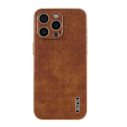 iPhone 15 Pro Luxury Case - Electroplated Frame, Crocodile Texture Leather, Full Coverage Protection, Anti-Fingerprint & Shockproof
