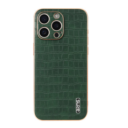 iPhone 15 Pro Luxury Case - Electroplated Frame, Crocodile Texture Leather, Full Coverage Protection, Anti-Fingerprint & Shockproof