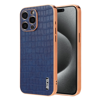 iPhone 15 Pro Luxury Case - Electroplated Frame, Crocodile Texture Leather, Full Coverage Protection, Anti-Fingerprint & Shockproof