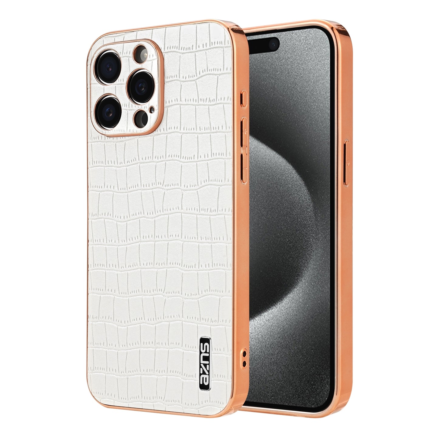 iPhone 15 Pro Max Luxury Case - Electroplated Frame, Crocodile Texture Leather, Full Coverage Protection, Anti-Fingerprint & Shockproof