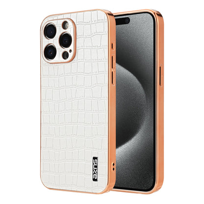 iPhone 15 Pro Max Luxury Case - Electroplated Frame, Crocodile Texture Leather, Full Coverage Protection, Anti-Fingerprint & Shockproof