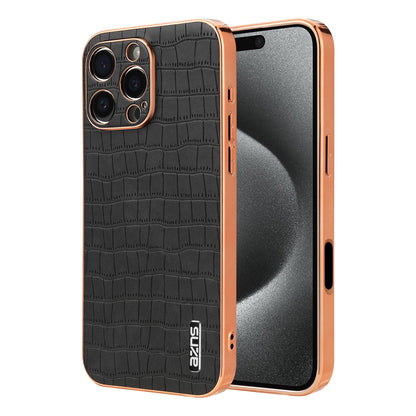 iPhone 16 Pro Max Luxury Case - Electroplated Frame, Crocodile Texture Leather, Full Coverage Protection, Anti-Fingerprint & Shockproof