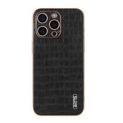 iPhone 16 Pro Max Luxury Case - Electroplated Frame, Crocodile Texture Leather, Full Coverage Protection, Anti-Fingerprint & Shockproof
