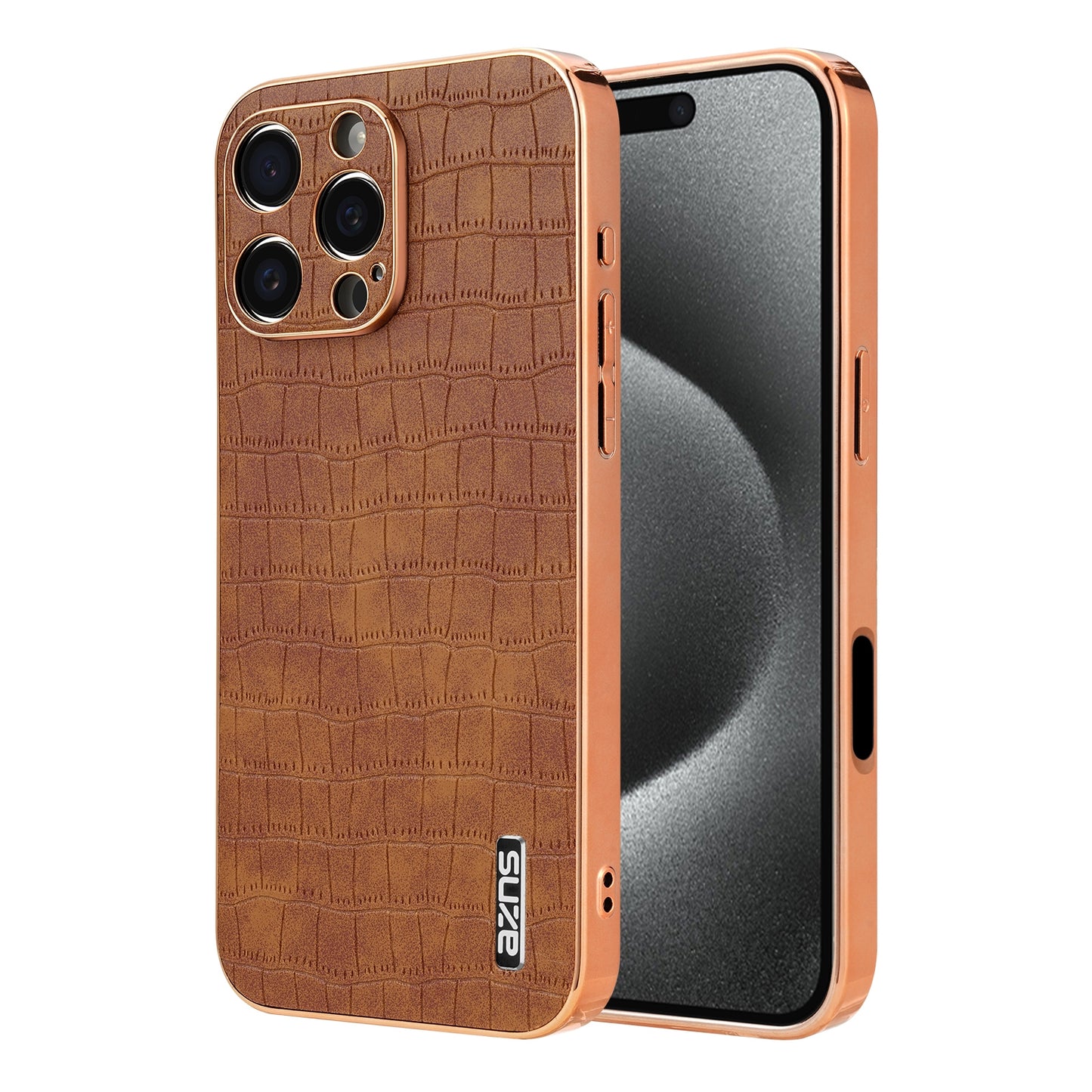 iPhone 16 Pro Max Luxury Case - Electroplated Frame, Crocodile Texture Leather, Full Coverage Protection, Anti-Fingerprint & Shockproof