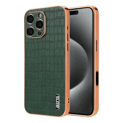 iPhone 16 Pro Max Luxury Case - Electroplated Frame, Crocodile Texture Leather, Full Coverage Protection, Anti-Fingerprint & Shockproof