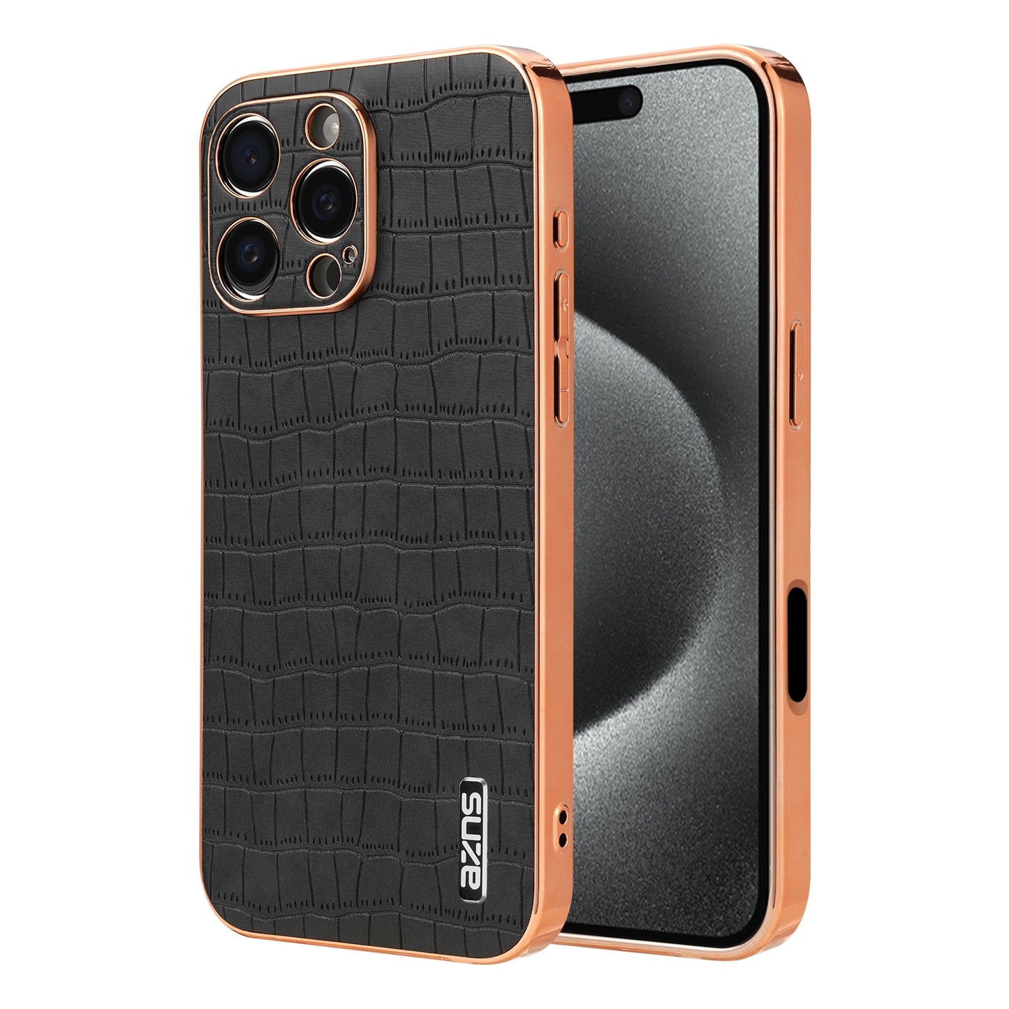 iPhone 16 Pro Luxury Case - Electroplated Frame, Crocodile Texture Leather, Full Coverage Protection, Anti-Fingerprint & Shockproof