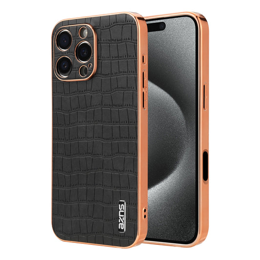 iPhone 16 Pro Luxury Case - Electroplated Frame, Crocodile Texture Leather, Full Coverage Protection, Anti-Fingerprint & Shockproof