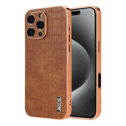 iPhone 16 Pro Luxury Case - Electroplated Frame, Crocodile Texture Leather, Full Coverage Protection, Anti-Fingerprint & Shockproof