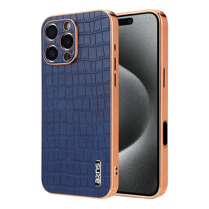 iPhone 16 Pro Luxury Case - Electroplated Frame, Crocodile Texture Leather, Full Coverage Protection, Anti-Fingerprint & Shockproof