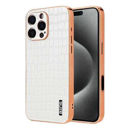 iPhone 16 Pro Luxury Case - Electroplated Frame, Crocodile Texture Leather, Full Coverage Protection, Anti-Fingerprint & Shockproof