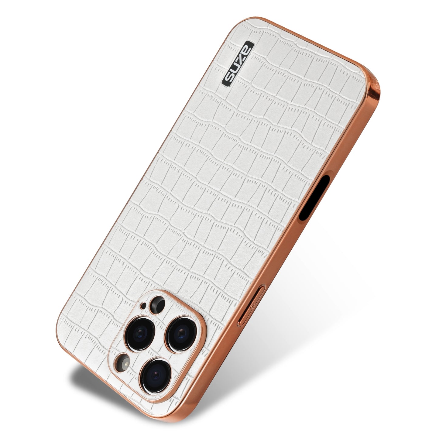 iPhone 16 Pro Luxury Case - Electroplated Frame, Crocodile Texture Leather, Full Coverage Protection, Anti-Fingerprint & Shockproof