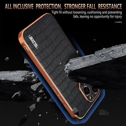 iPhone 16 Pro Luxury Case - Electroplated Frame, Crocodile Texture Leather, Full Coverage Protection, Anti-Fingerprint & Shockproof